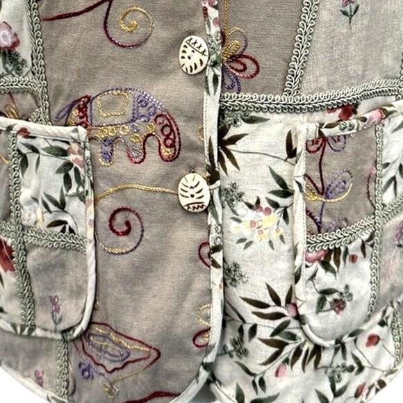 NEW!!"REVERSABLE" Artsy ,Floral, Cottage Core, Embroidered, 100% Linen,Blazer,PM - Picture 2 of 15